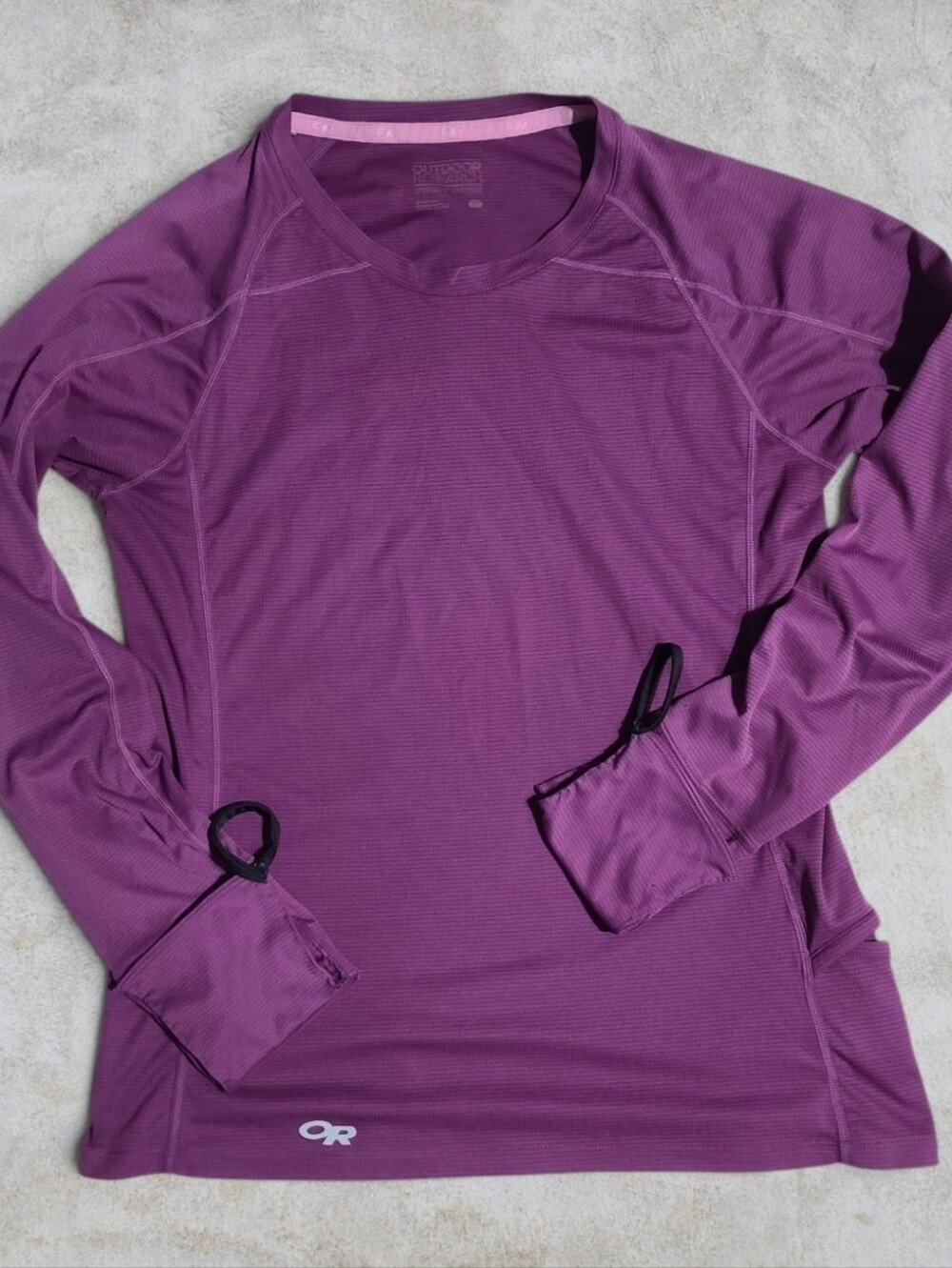 Outdoor Research Echo Purple Technical Long Sleeve Trail Layer Thumbholes As-is